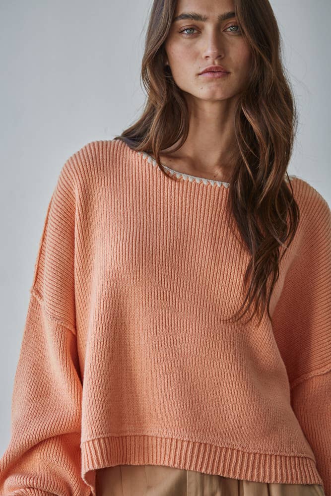 Knit Boat Neck Long Sleeve Pullover Sweater