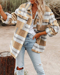 Oversized Plaid Shacket Button Down Flannel Jacket