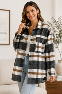 Oversized Plaid Shacket Button Down Flannel Jacket