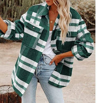 Oversized Plaid Shacket Button Down Flannel Jacket