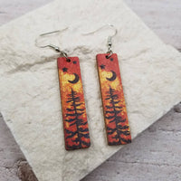 Night Forest Wooden Block Earrings