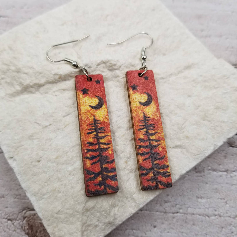 Night Forest Wooden Block Earrings