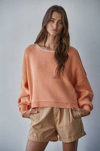 Knit Boat Neck Long Sleeve Pullover Sweater