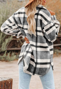 Oversized Plaid Shacket Button Down Flannel Jacket
