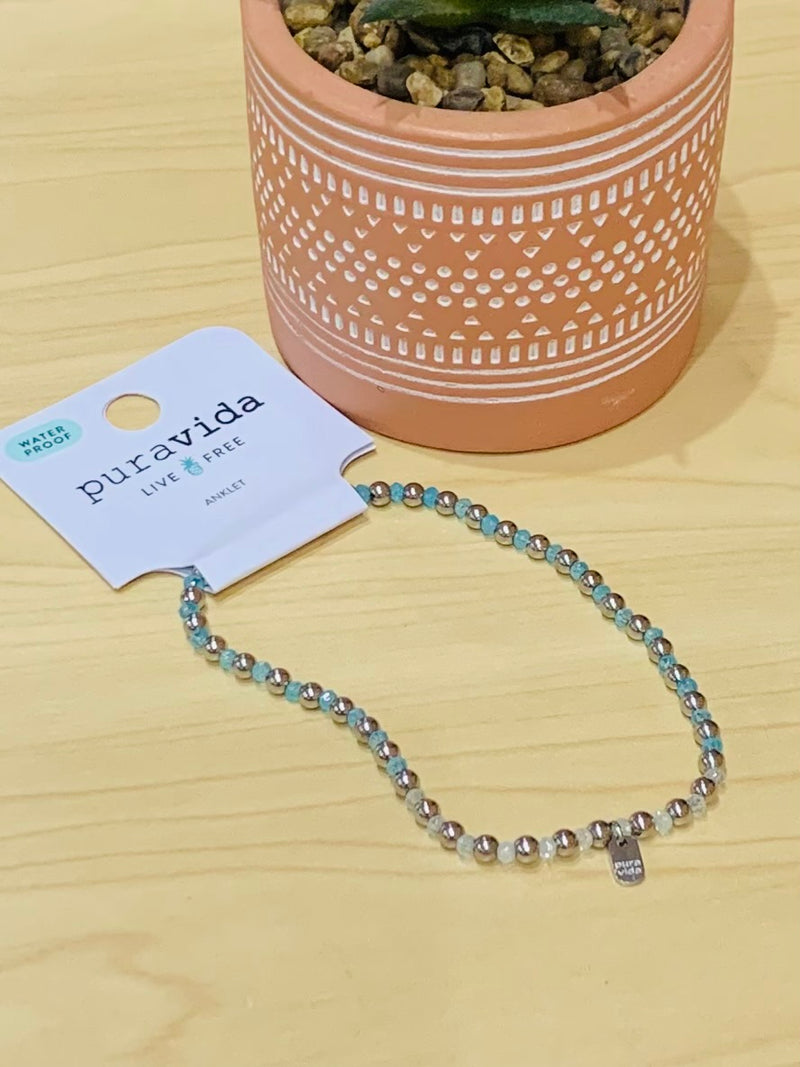 Ball Bead and Stone Stretch Anklet