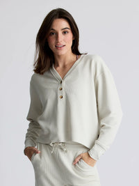 Women's Waffle Long Sleeve Henley- Birch