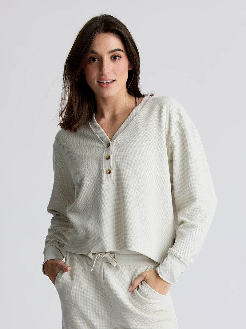 Women's Waffle Long Sleeve Henley- Birch