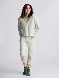 Women's Waffle Long Sleeve Henley- Birch