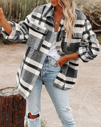 Oversized Plaid Shacket Button Down Flannel Jacket