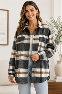 Oversized Plaid Shacket Button Down Flannel Jacket