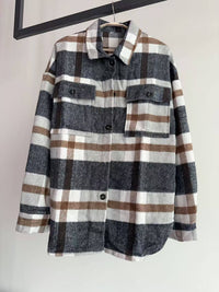 Oversized Plaid Shacket Button Down Flannel Jacket