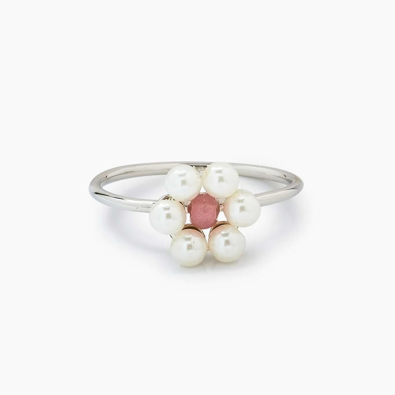 Bitty Pearl Flower Ring - Silver