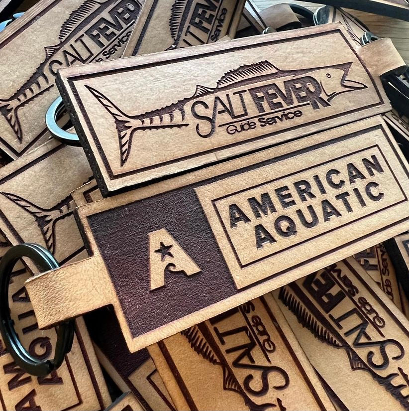 American Aquatic & Salt Fever Guide Service Leather Keychain